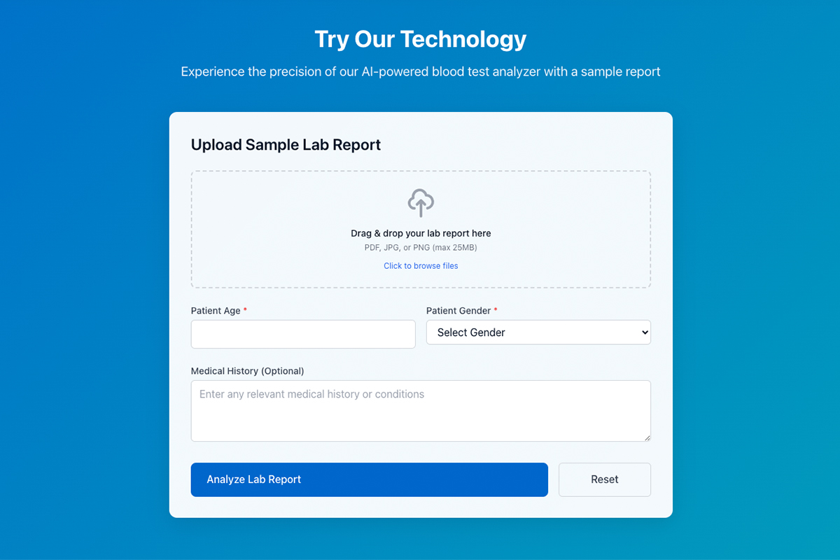 Upload and OCR System with intelligent data extraction from blood test formats